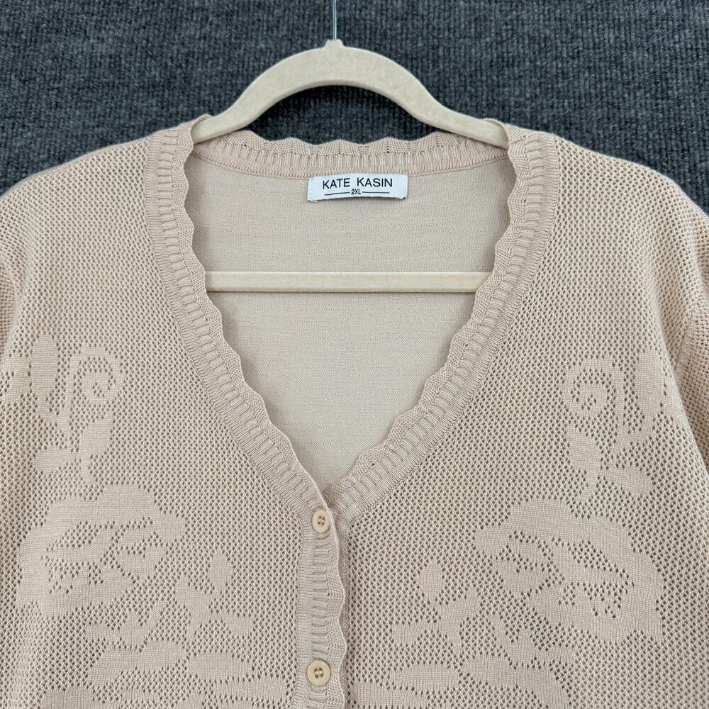 Kate Kasin Womens Cropped Floral Knit Cardigan Sweater Size 2XL Cottage Feminine - Picture 2 of 11